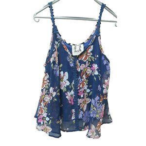 PPLA Clothing Women Floral Tank Top L Navy Pink Purple Sheer